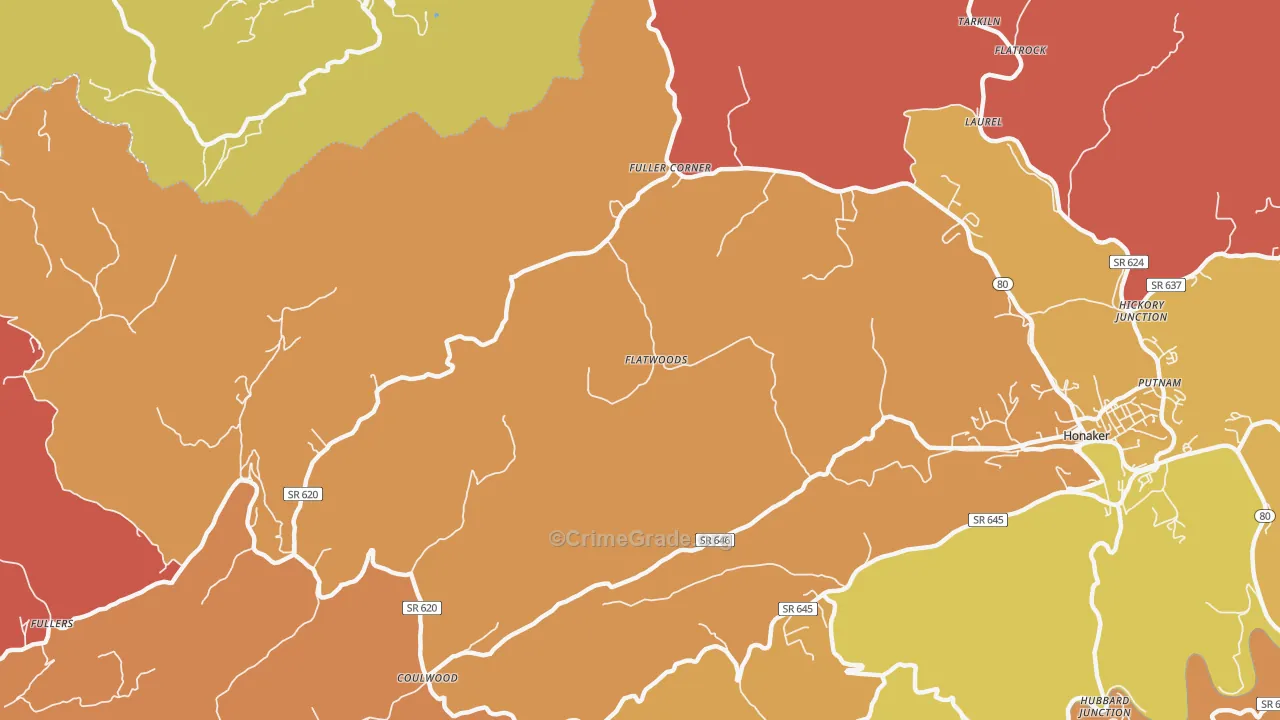 Corn Valley, VA Map of Theft Rates