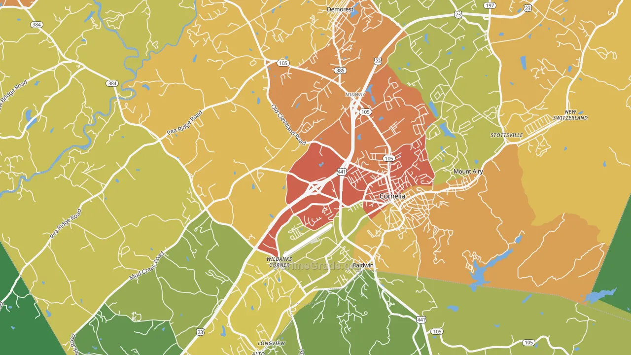 Cornelia, GA Map of Theft Rates