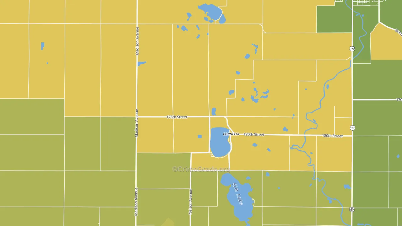 Cornelia, IA Map of Theft Rates