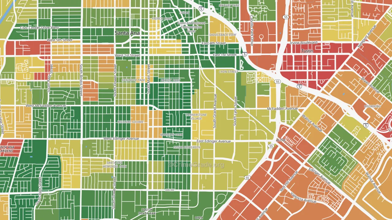 Cornerstone Village, Santa Ana, CA Map of Theft Rates