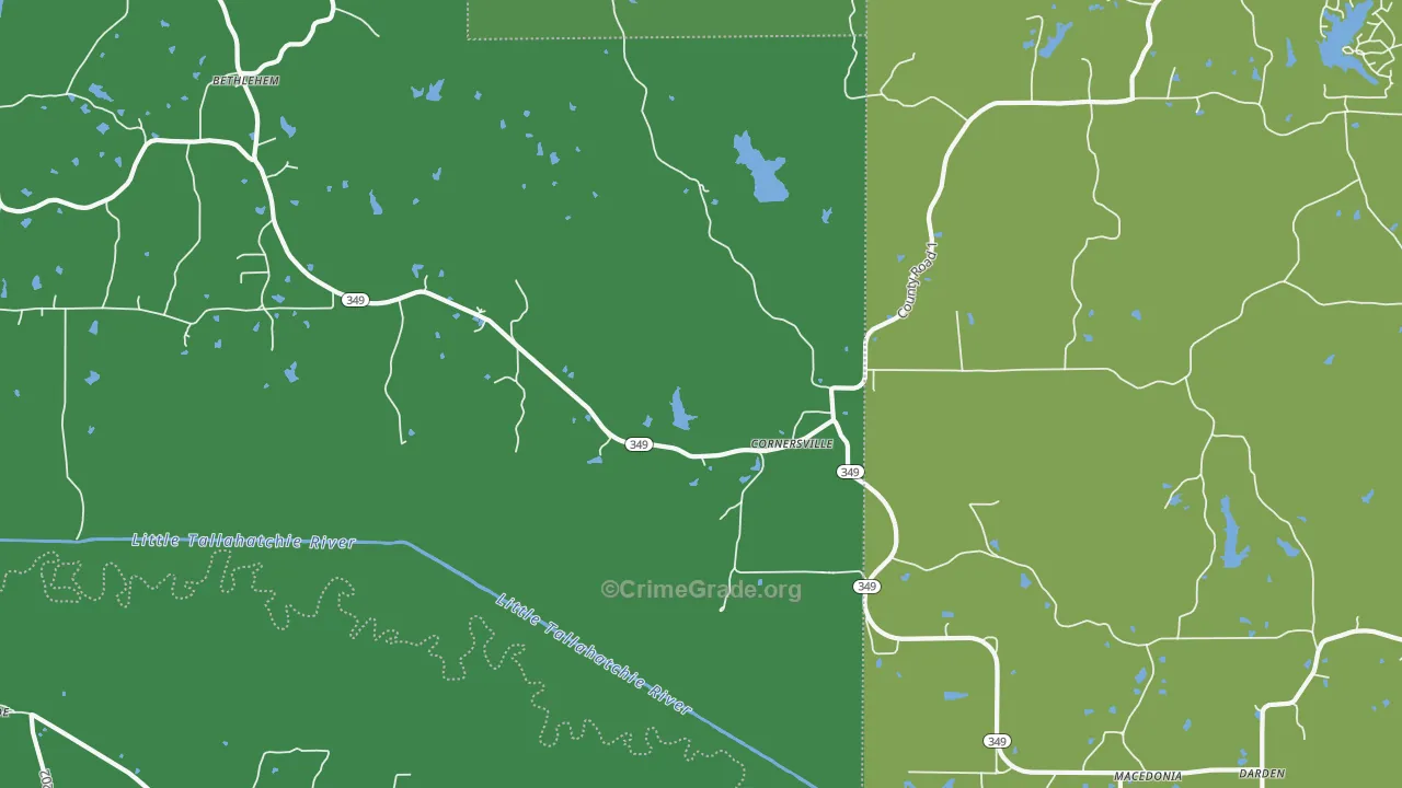 Cornersville, MS Map of Theft Rates