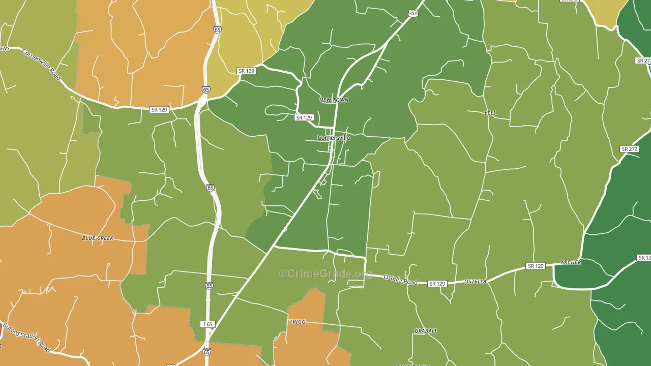 Cornersville, TN Map of Theft Rates