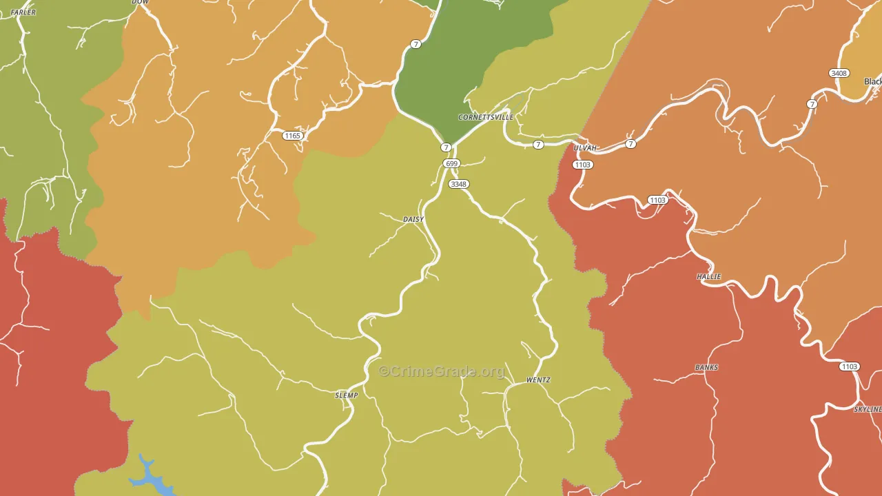 Cornettsville, KY Map of Theft Rates