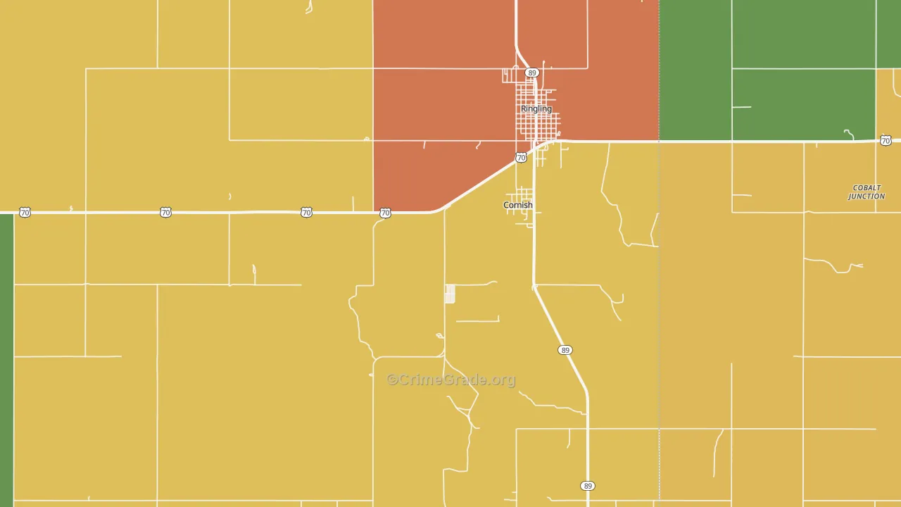 Cornish, OK Map of Theft Rates