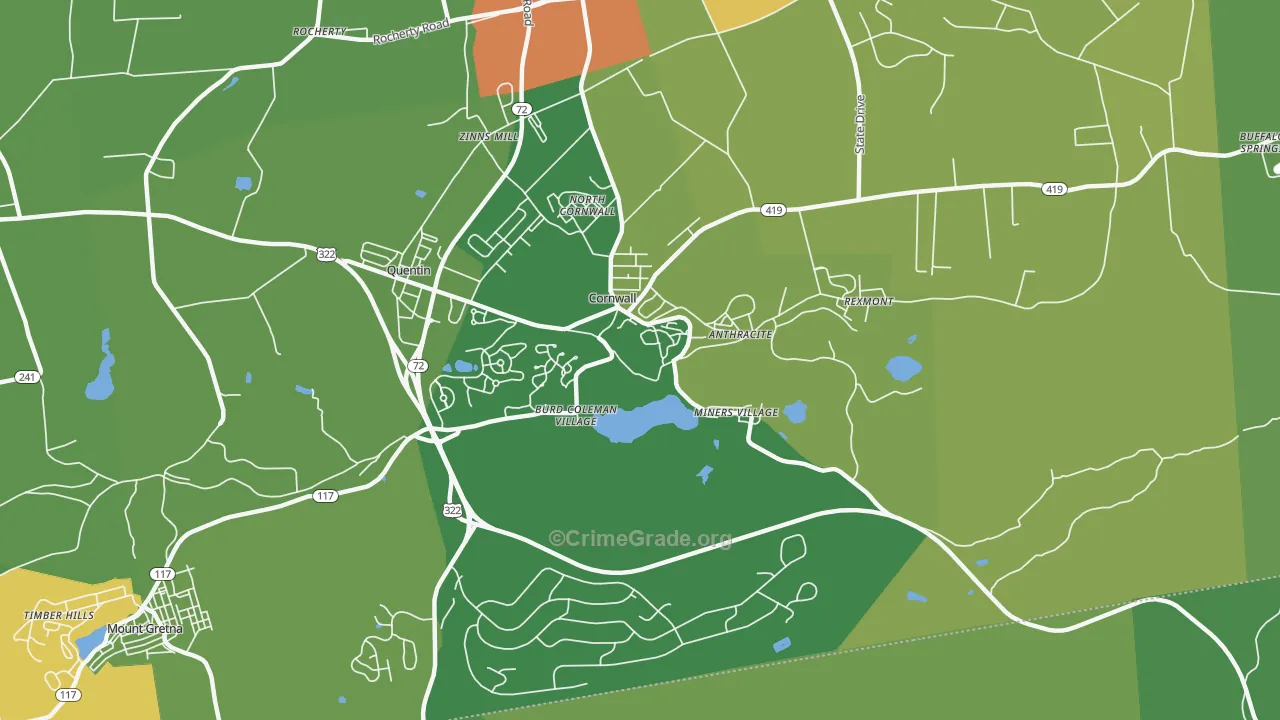 Cornwall, PA Map of Theft Rates