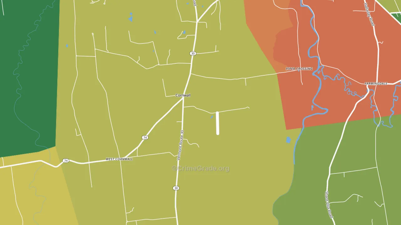 Cornwall, VT Map of Theft Rates