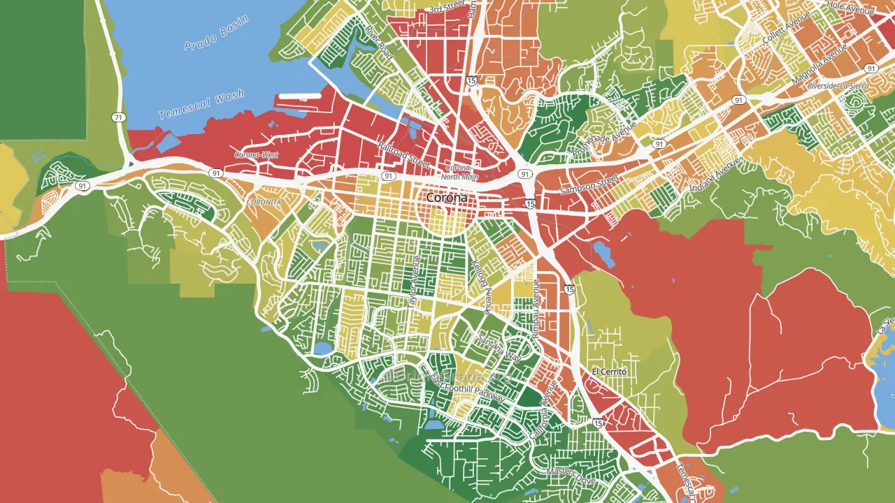 Corona, CA Map of Theft Rates