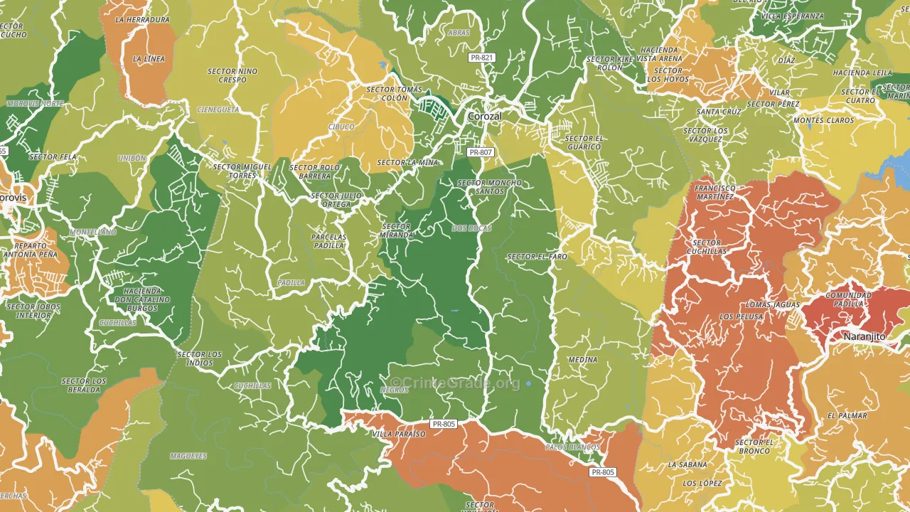 Corozal Municipio, PR Map of Theft Rates
