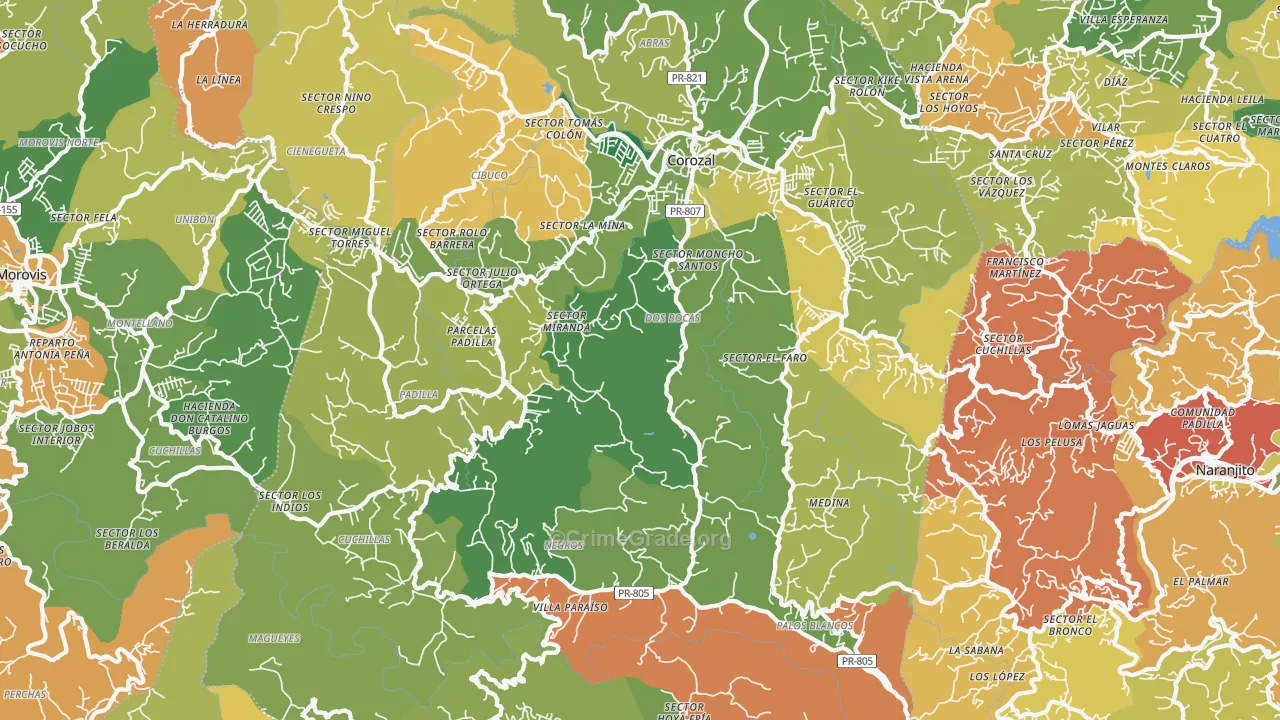 Corozal, PR Map of Theft Rates
