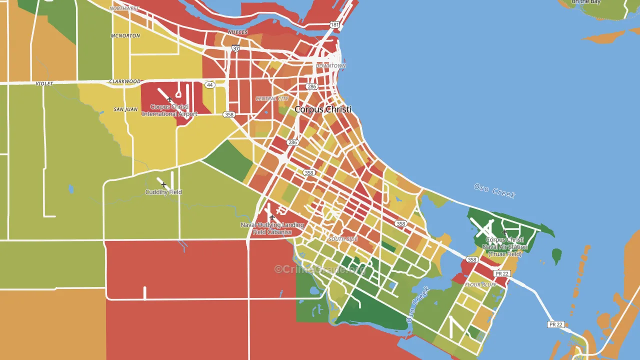 Corpus Christi, TX Map of Theft Rates