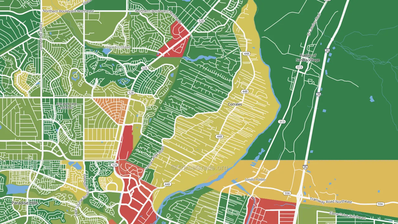 Corrales, NM Map of Theft Rates