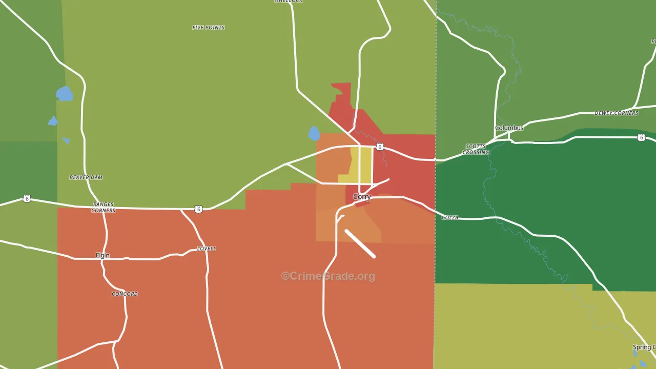 Corry, PA Map of Theft Rates
