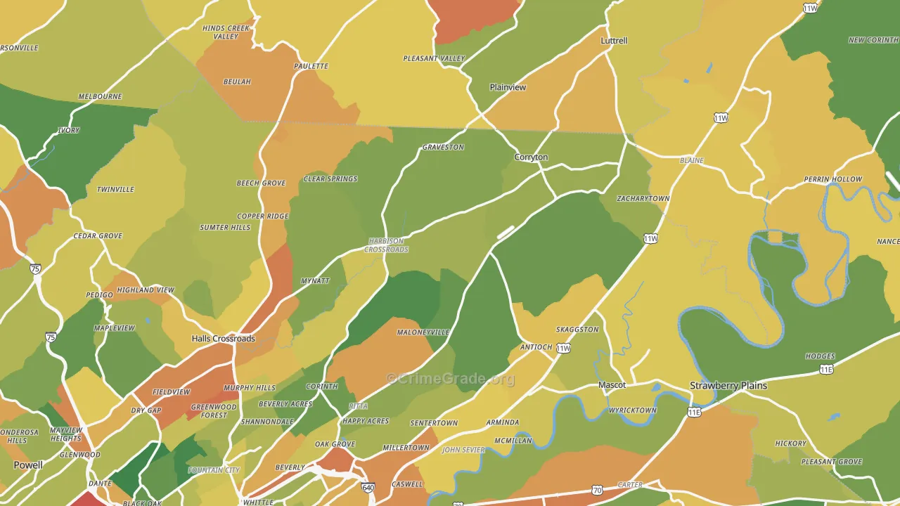Corryton, TN Map of Theft Rates