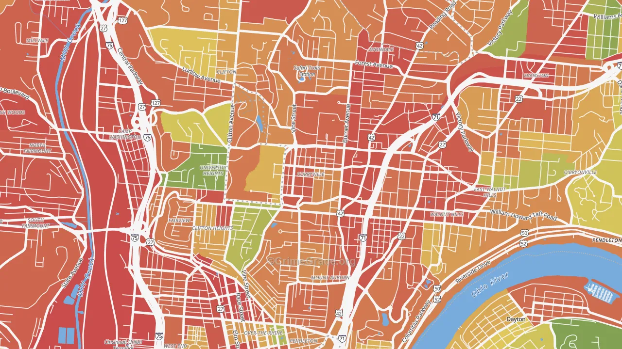 Corryville, Cincinnati, OH Map of Theft Rates