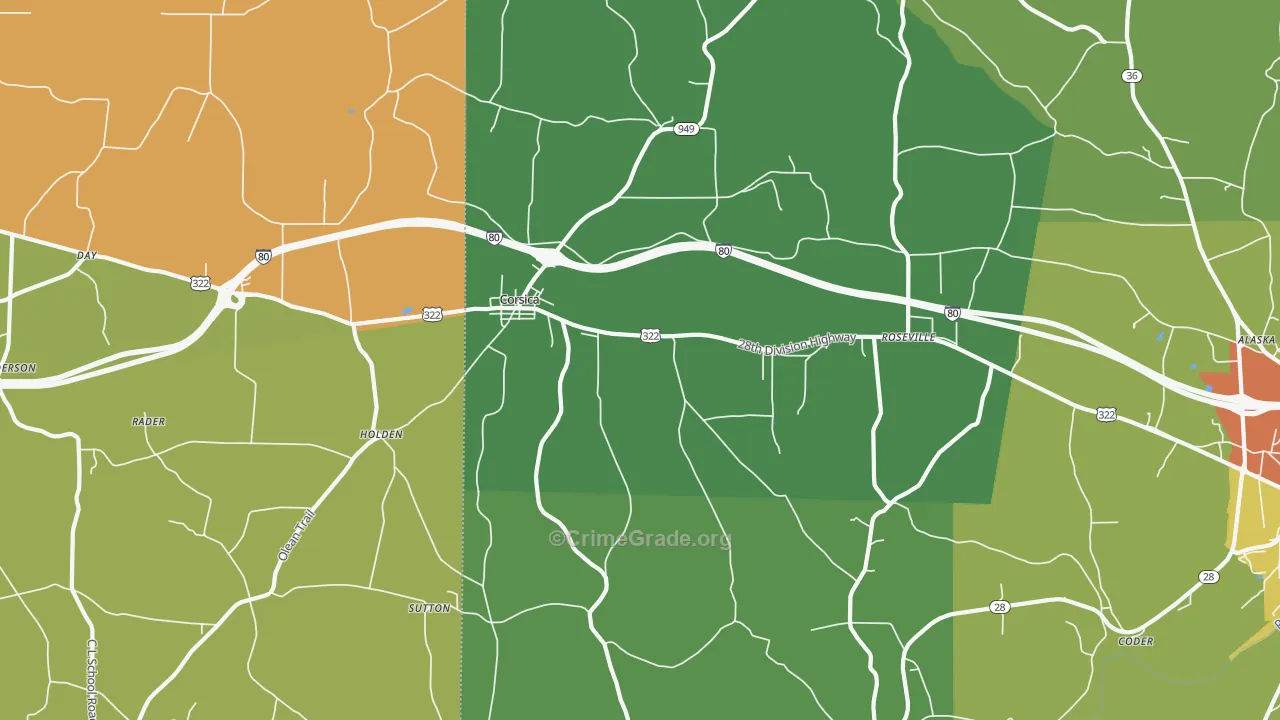 Corsica, PA Map of Theft Rates