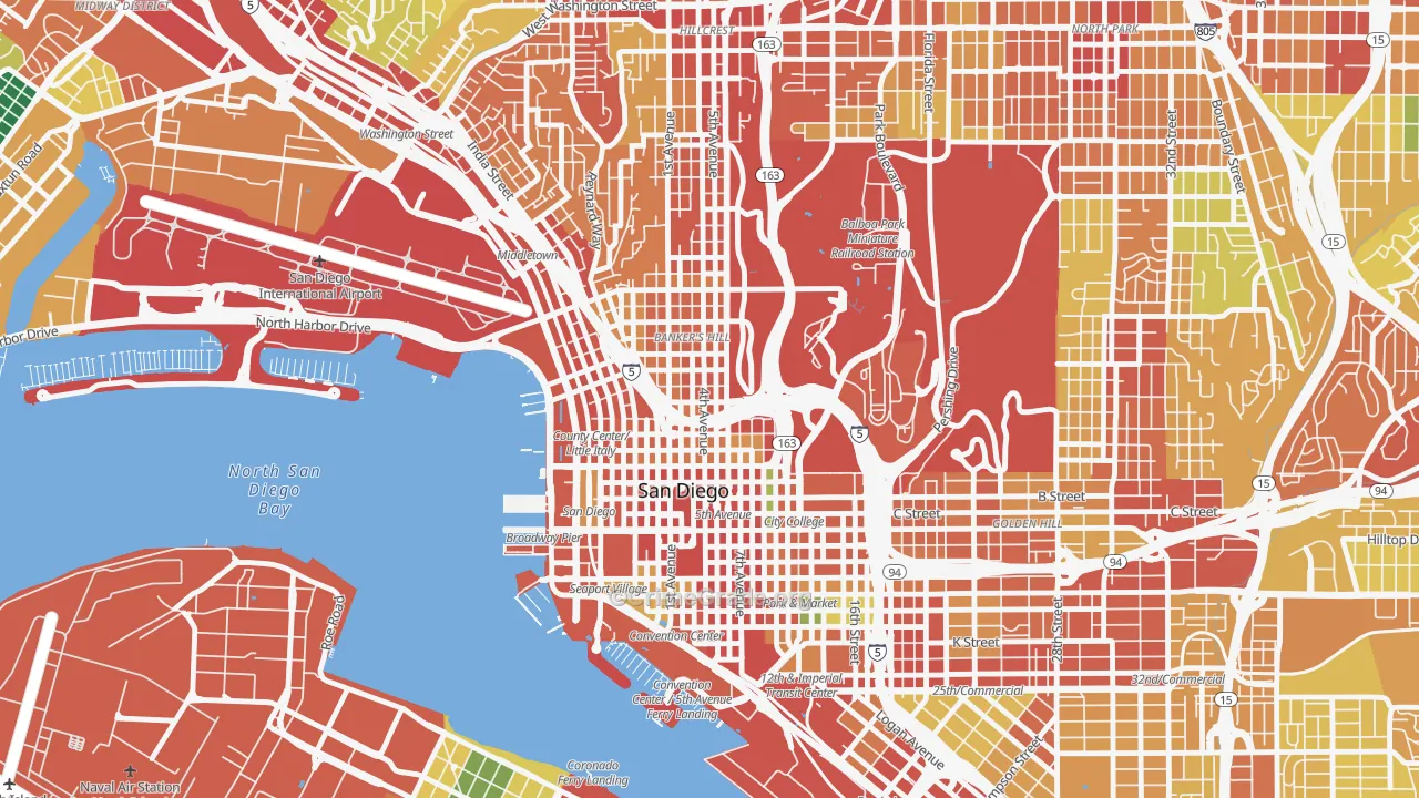 Cortez Hill, San Diego, CA Map of Theft Rates