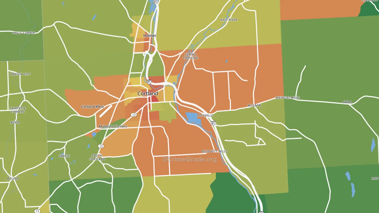 Cortland County, NY Map of Theft Rates