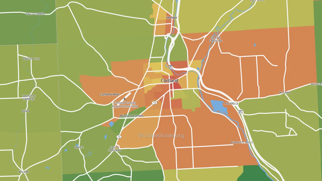 Cortland, NY Map of Theft Rates