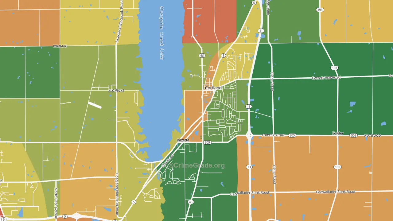 Cortland, OH Map of Theft Rates