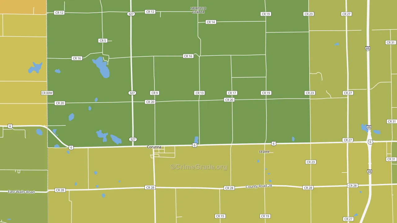 Corunna, IN Map of Theft Rates