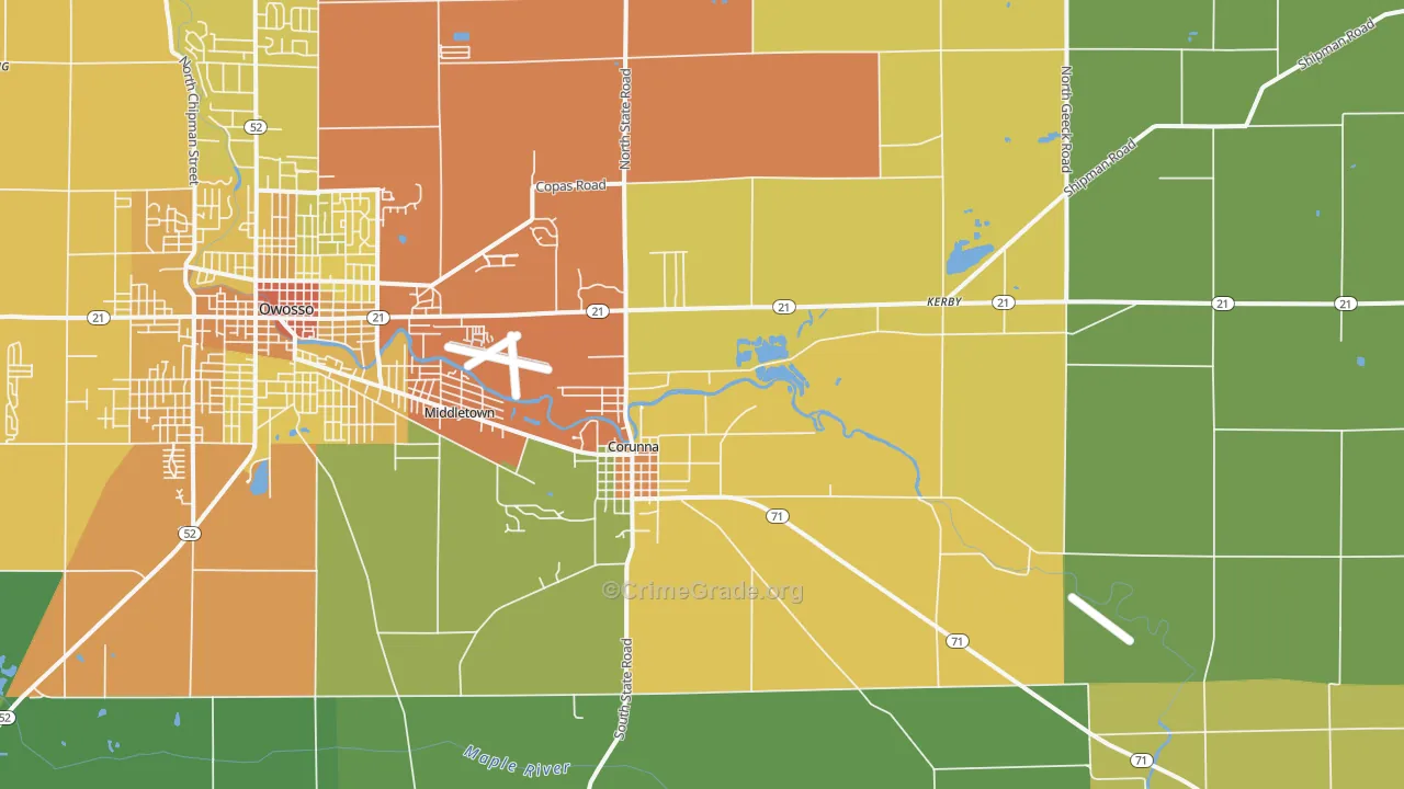 Corunna, MI Map of Theft Rates