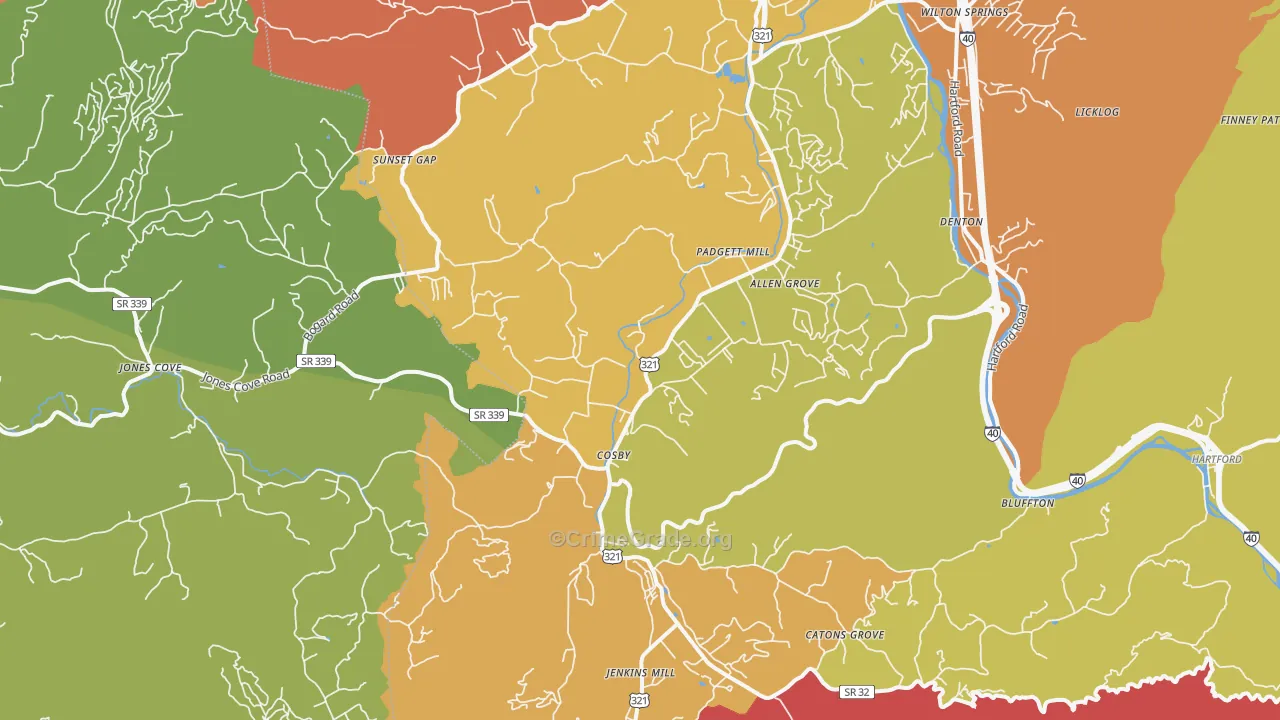 Cosby, TN Map of Theft Rates