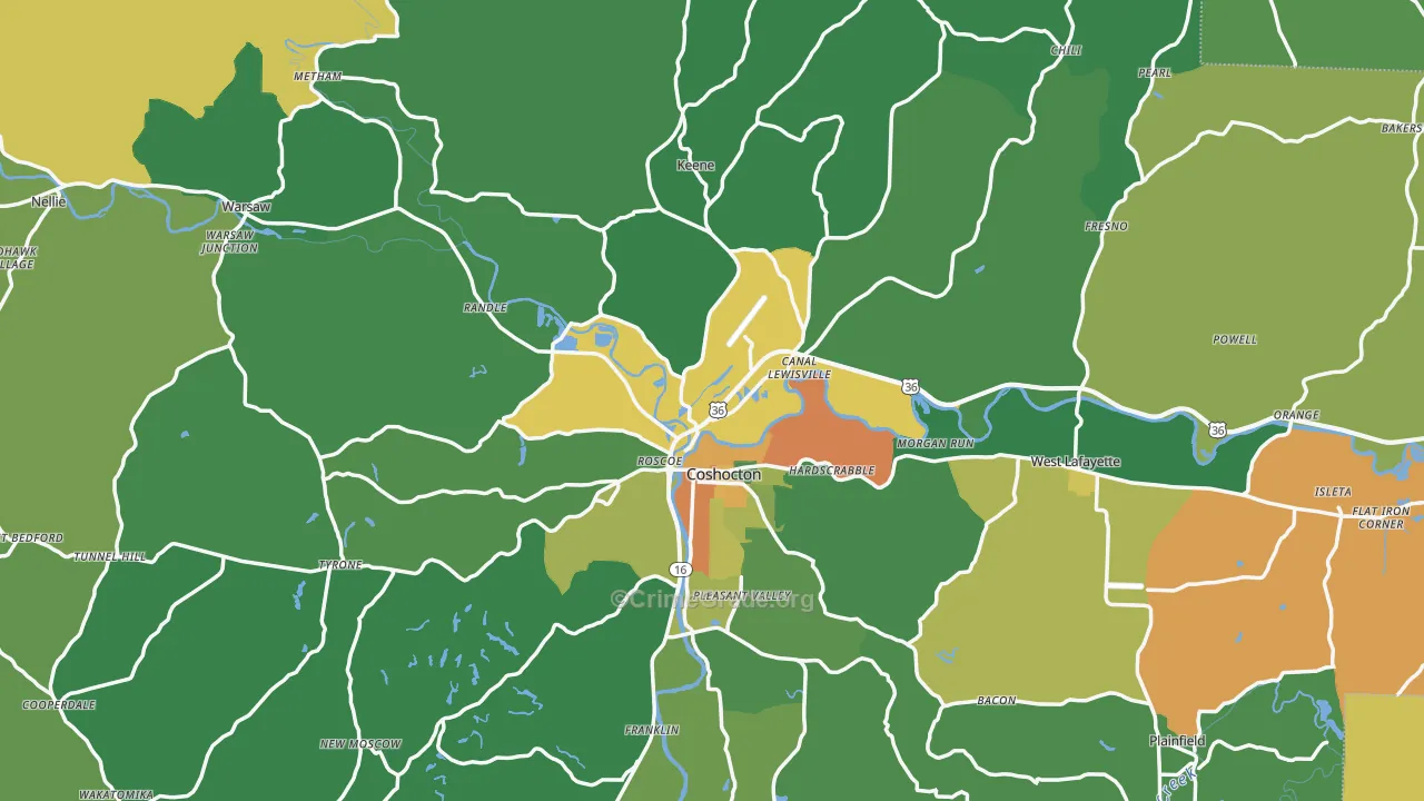 Coshocton County, OH Map of Theft Rates