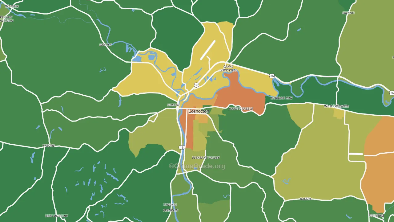 Coshocton, OH Map of Theft Rates