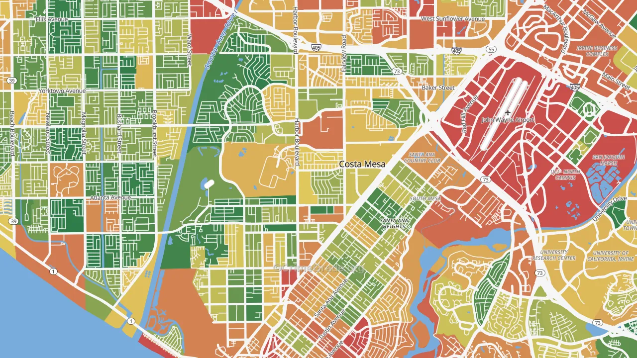 Costa Mesa, CA Map of Theft Rates