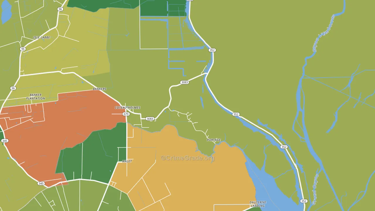 Coteau Holmes, LA Map of Theft Rates