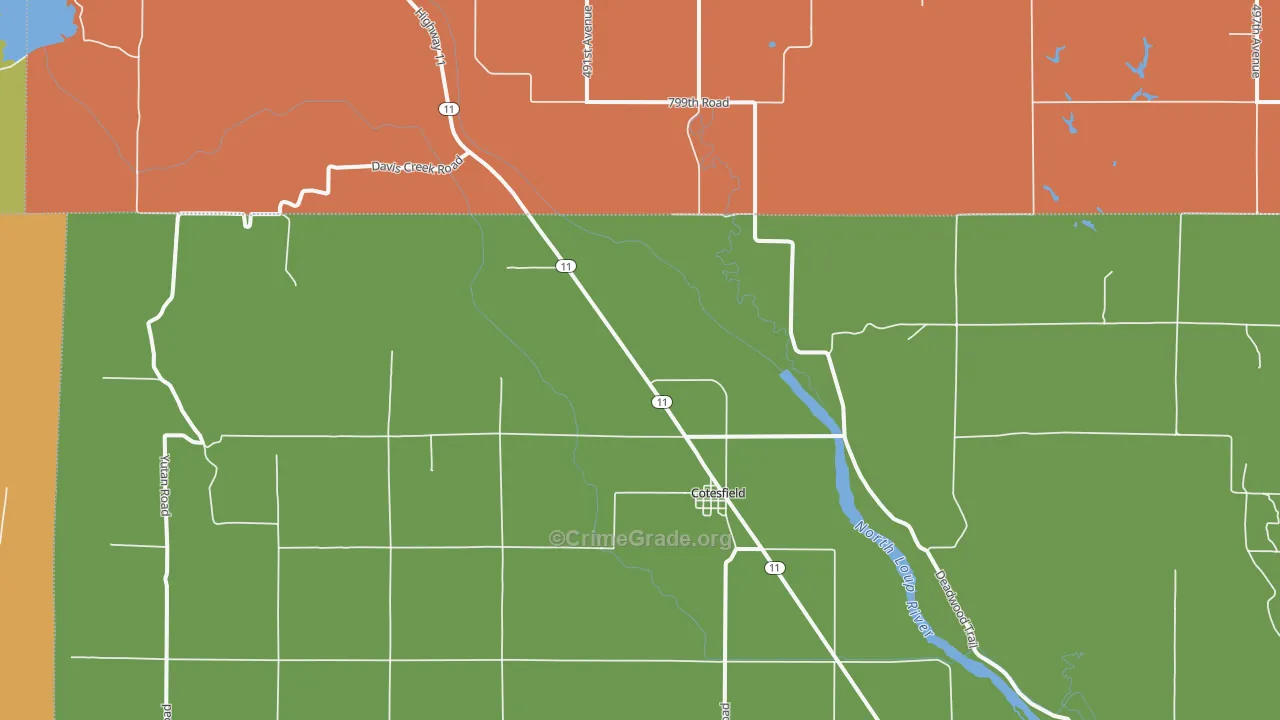 Cotesfield, NE Map of Theft Rates