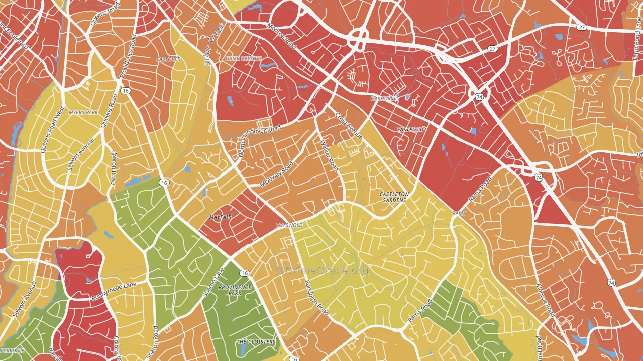 Cotswold, Charlotte, NC Map of Theft Rates