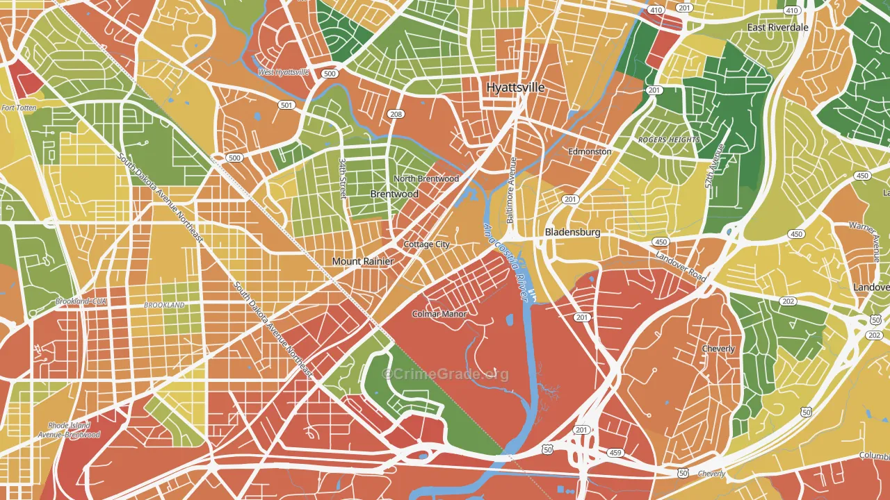 Cottage City, MD Map of Theft Rates