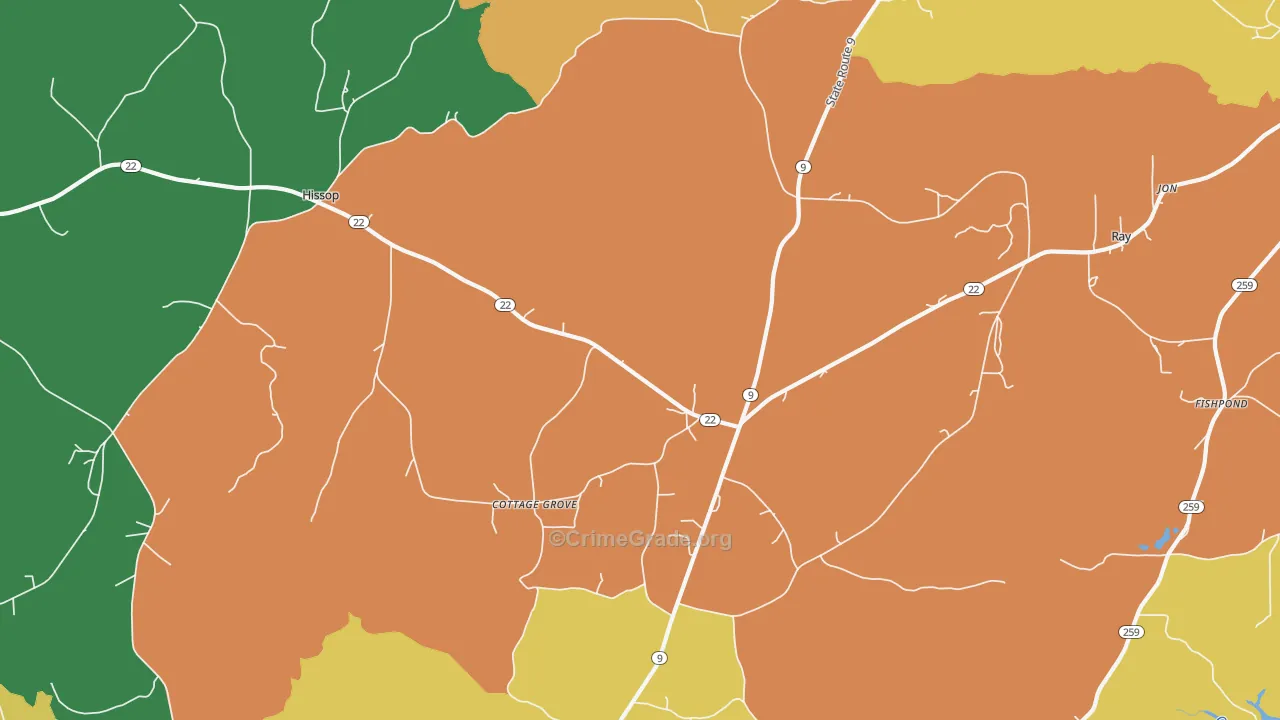 Cottage Grove, AL Map of Theft Rates