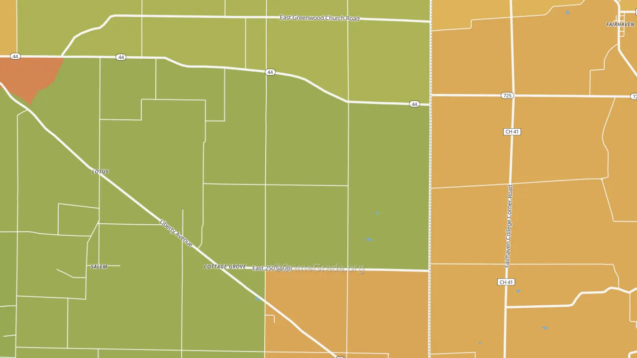 Cottage Grove, IN Map of Theft Rates