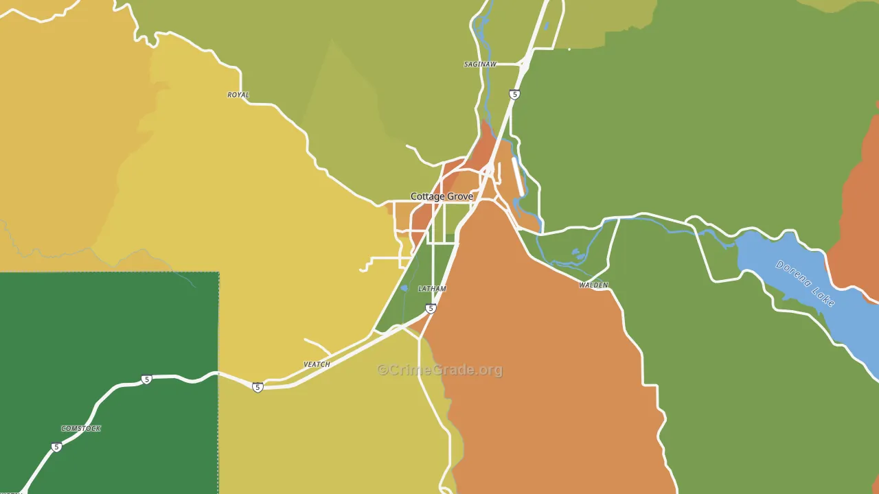 Cottage Grove, OR Map of Theft Rates