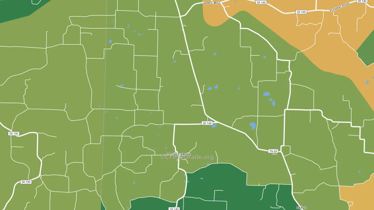 Cottage Grove, TN Map of Theft Rates