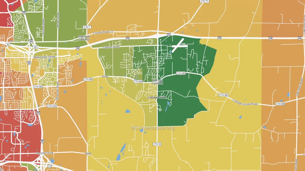 Cottage Grove, WI Map of Theft Rates