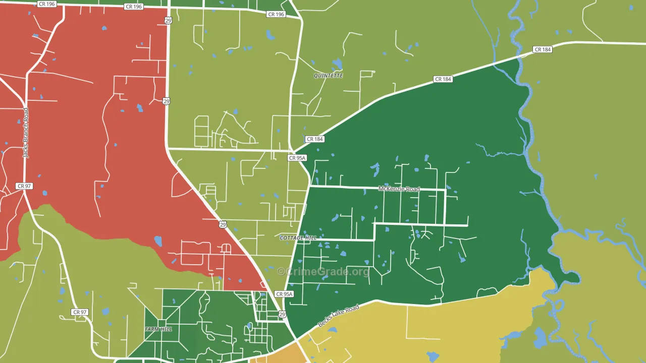 Cottage Hill, FL Map of Theft Rates