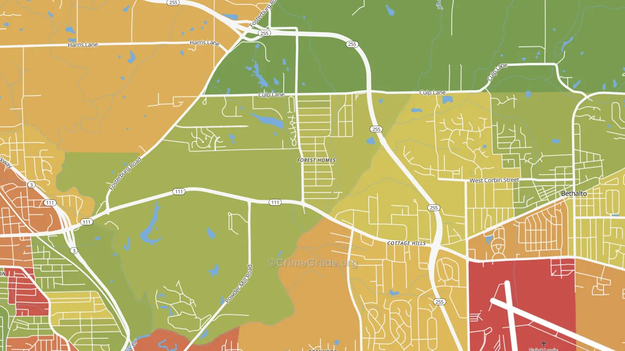 Cottage Hills, IL Map of Theft Rates