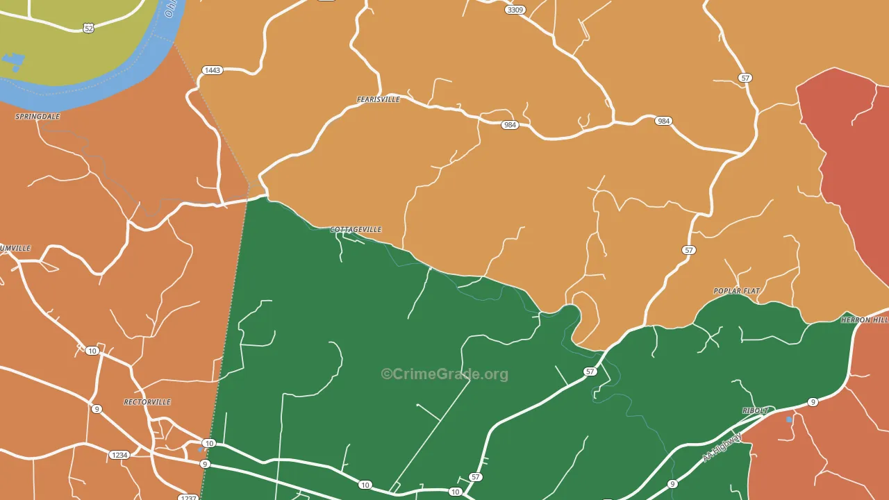 Cottageville, KY Map of Theft Rates