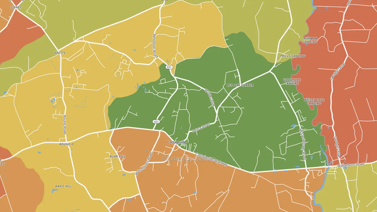 Cottageville, SC Map of Theft Rates