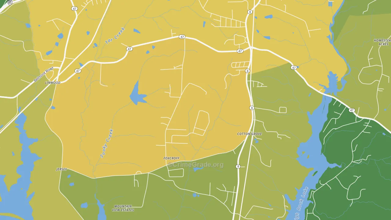 Cotton Grove, NC Map of Theft Rates