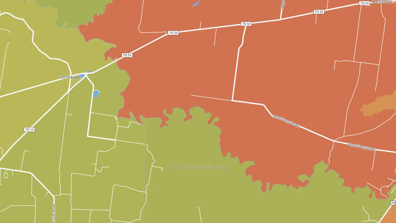 Cotton Lake, TN Map of Theft Rates