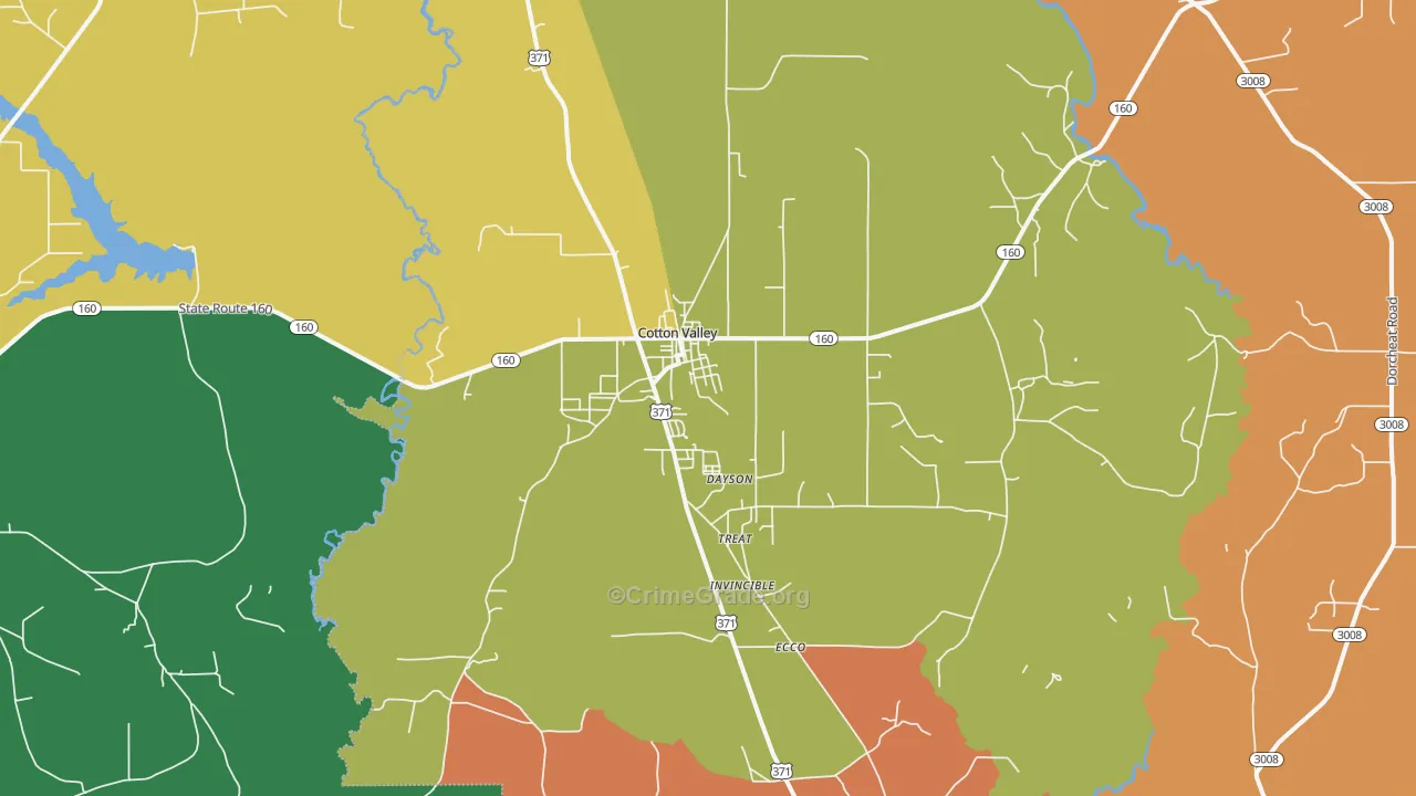 Cotton Valley, LA Map of Theft Rates