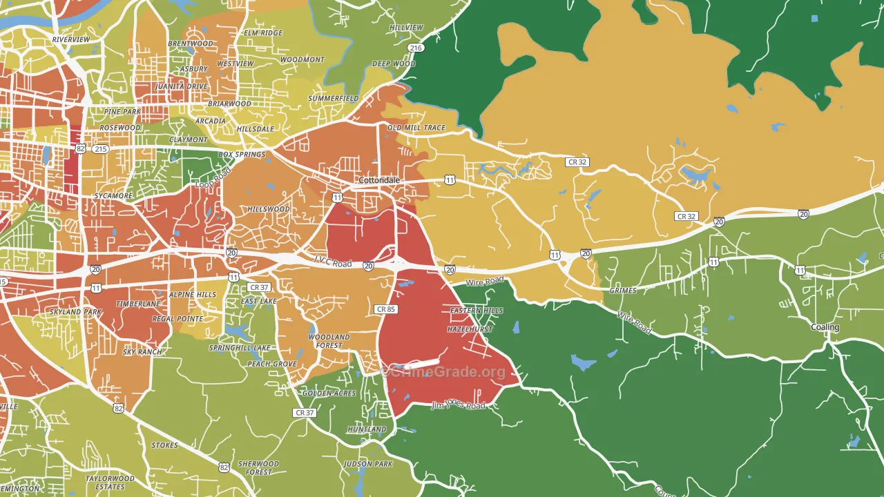 Cottondale, AL Map of Theft Rates