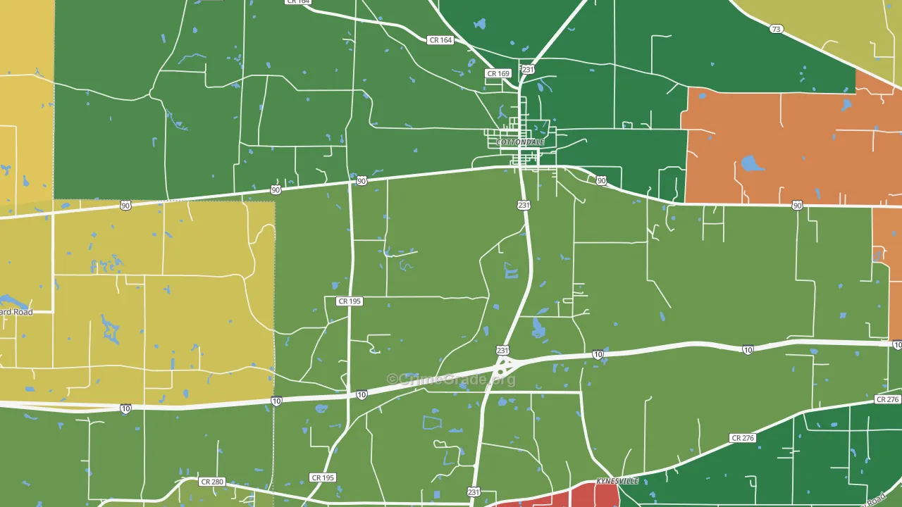 Cottondale, FL Map of Theft Rates