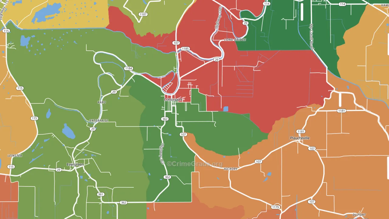 Cottonport, LA Map of Theft Rates