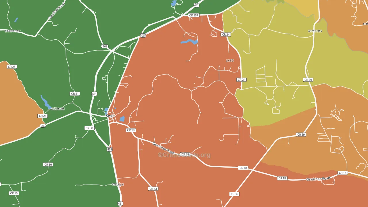 Cottonton, AL Map of Theft Rates