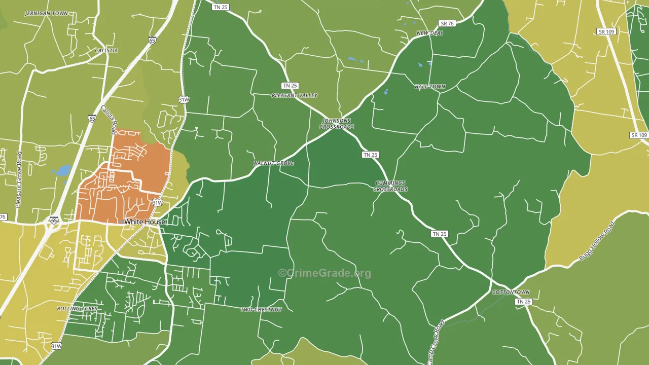 Cottontown, TN Map of Theft Rates